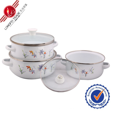 Durable Eco-Friendly Kitchenware Enamel Cookware Set with Glass Lid